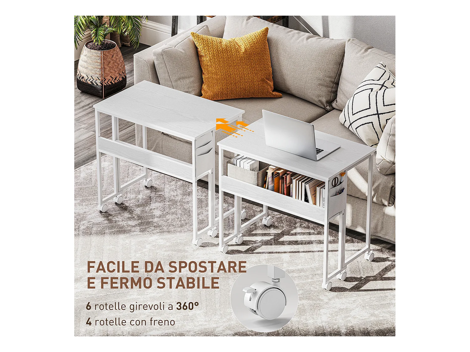 Scrivania pieghevole a ribalta con ripiano e ruote bianco