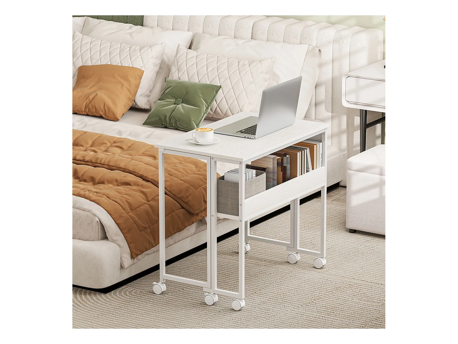 Scrivania pieghevole a ribalta con ripiano e ruote bianco