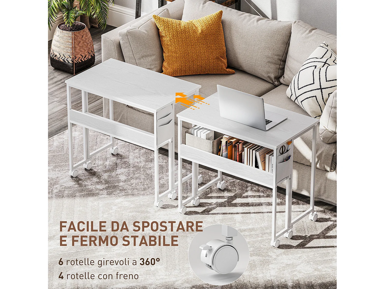 Scrivania pieghevole a ribalta con ripiano e ruote bianco