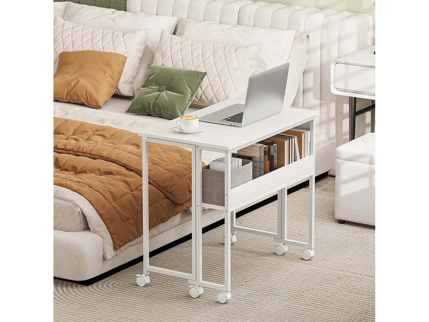 Scrivania pieghevole a ribalta con ripiano e ruote bianco