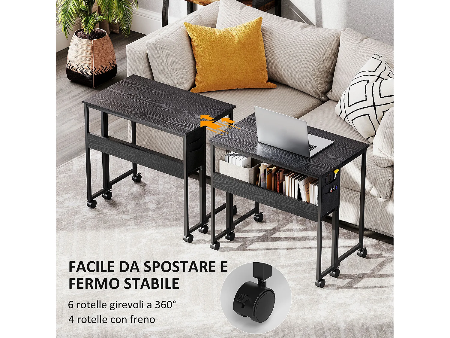 Scrivania pieghevole a ribalta con ripiano e ruote nero