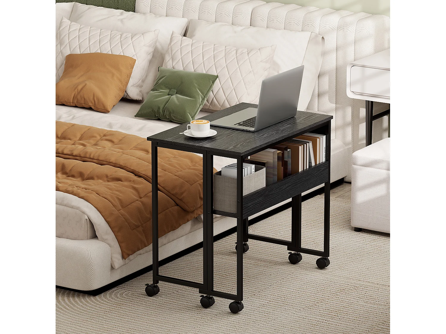 Scrivania pieghevole a ribalta con ripiano e ruote nero