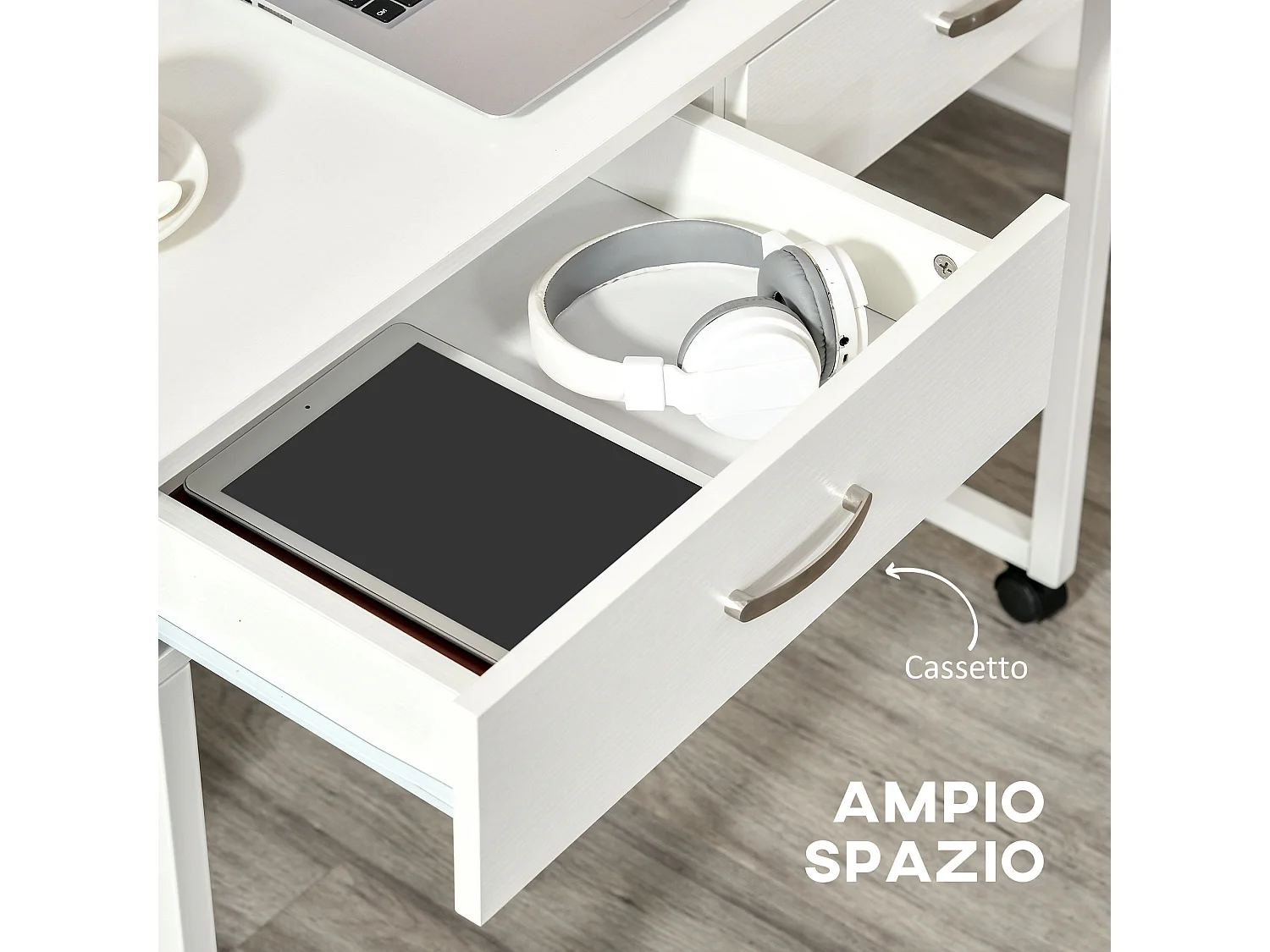 Doppia scrivania ufficio e camera con cassetti e ruote bianco