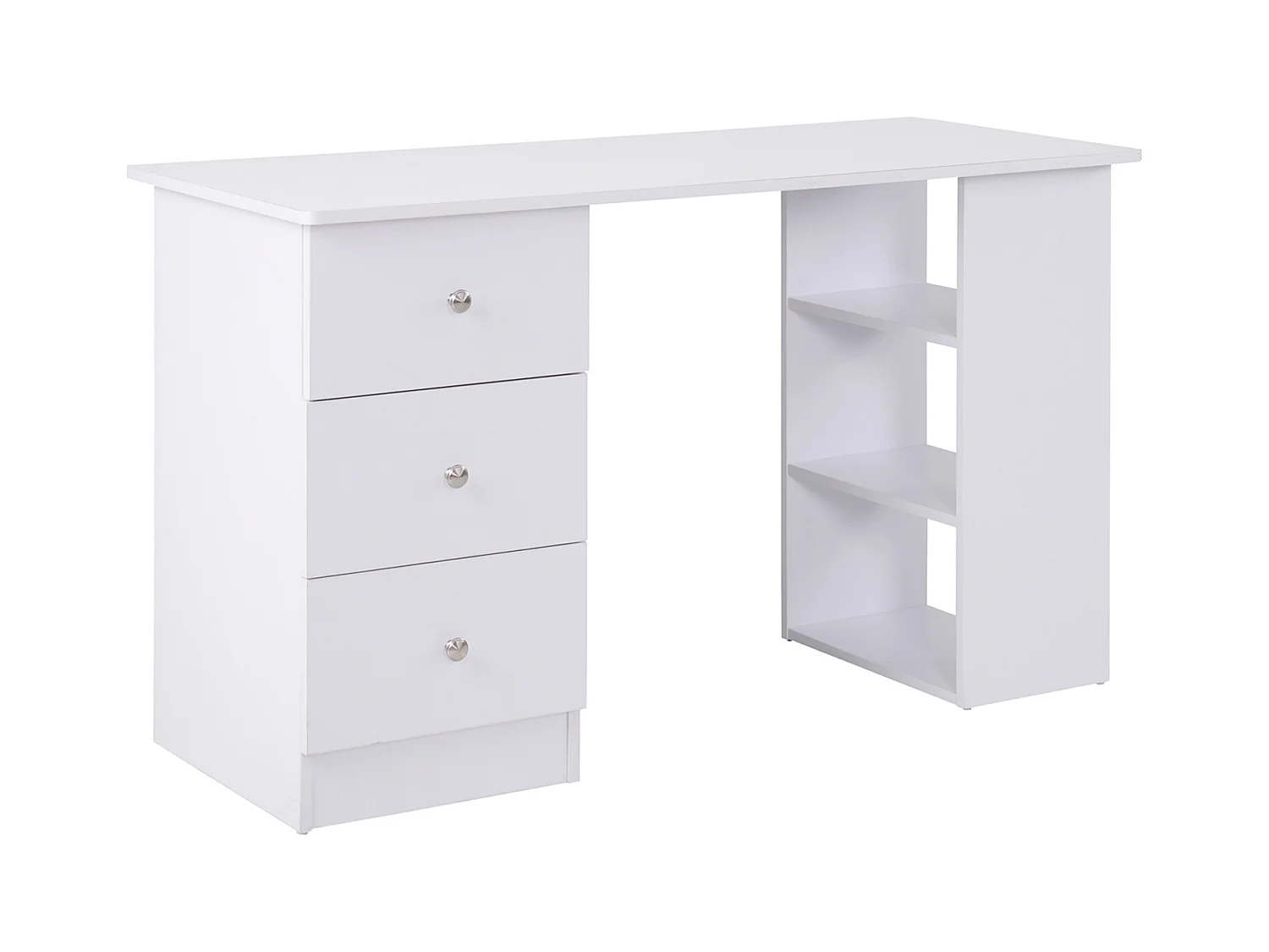 Scrivania porta pc con cassettiera e ripiani in legno bianco