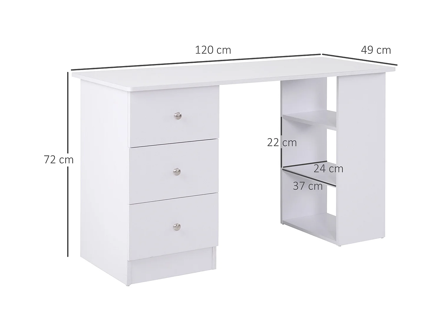 Scrivania porta pc con cassettiera e ripiani in legno bianco