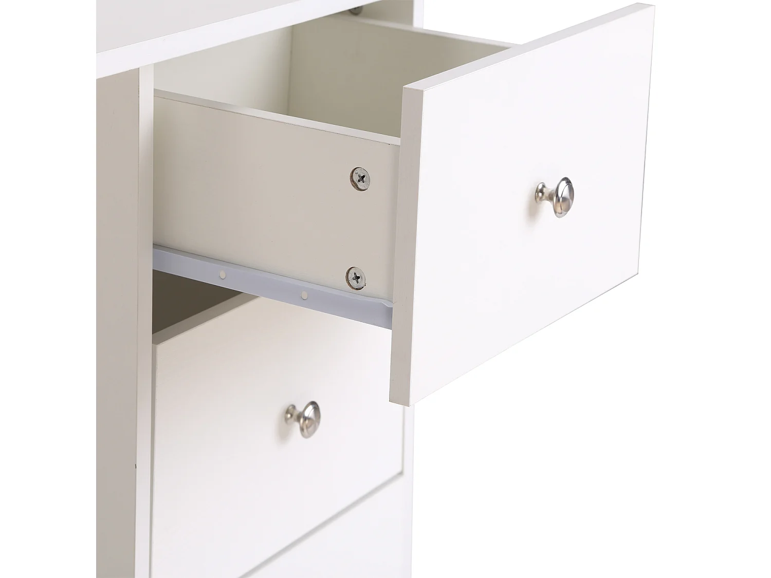 Scrivania porta pc con cassettiera e ripiani in legno bianco