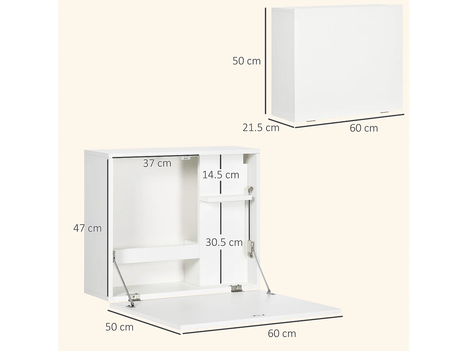 Scrivania a muro pieghevole e salvaspazio con ripiani bianco