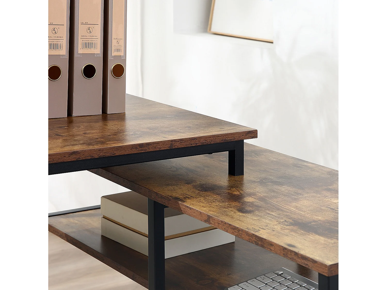 Scrivania angolare con scaffale 3 ripiani in stile industriale