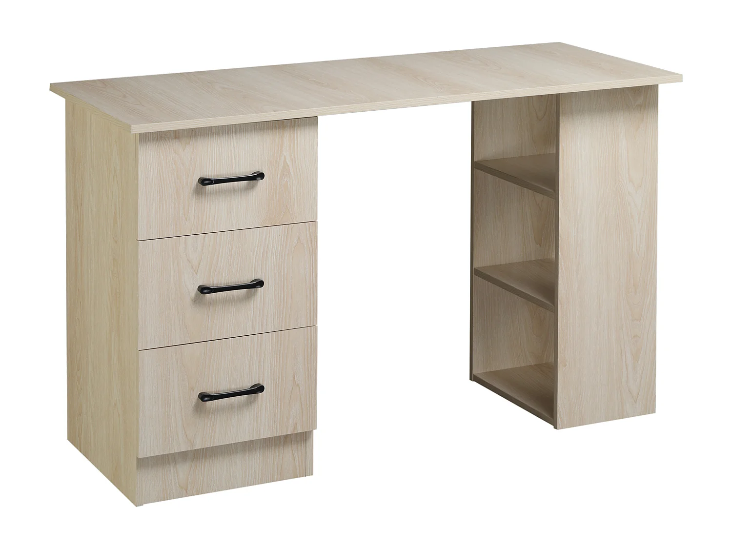 Scrivania pc per camera con 3 cassetti e 3 scaffali in legno