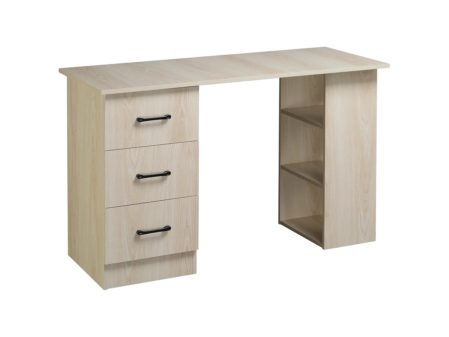 Scrivania pc per camera con 3 cassetti e 3 scaffali in legno