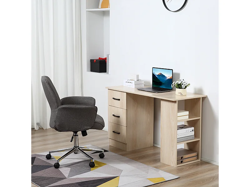 Scrivania pc per camera con 3 cassetti e 3 scaffali in legno