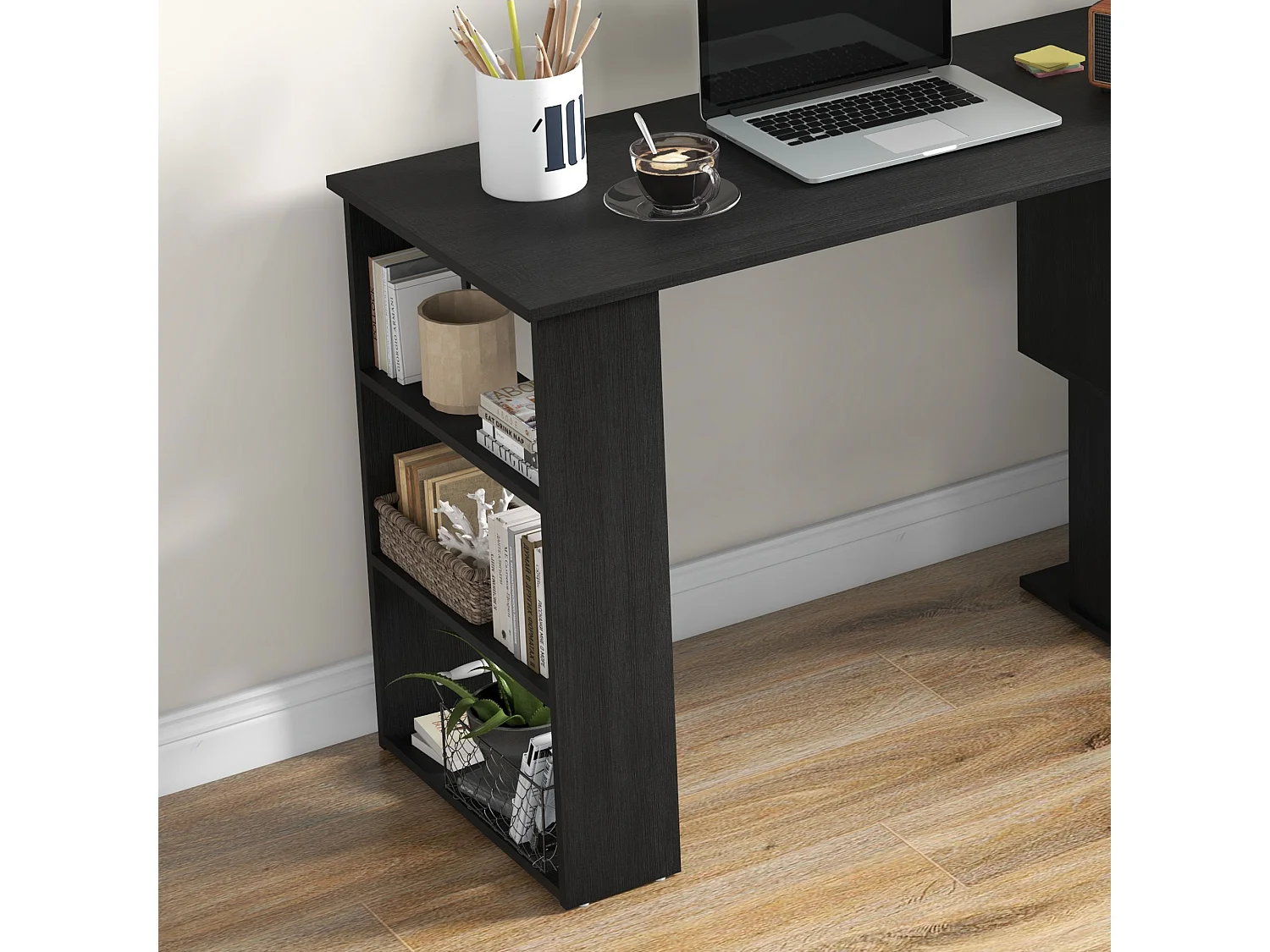 Scrivania angolare con piano girevole e 5 ripiani nero