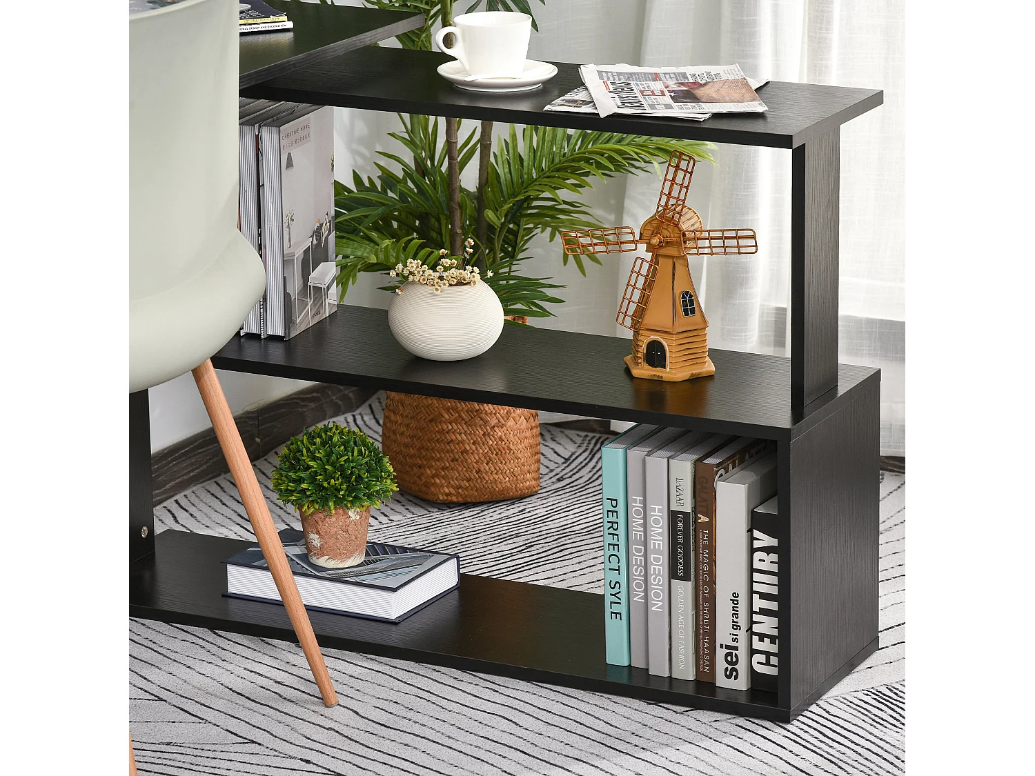 Scrivania angolare con piano girevole e 5 ripiani nero