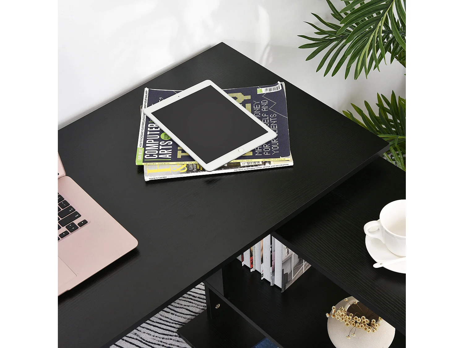 Scrivania angolare con piano girevole e 5 ripiani nero