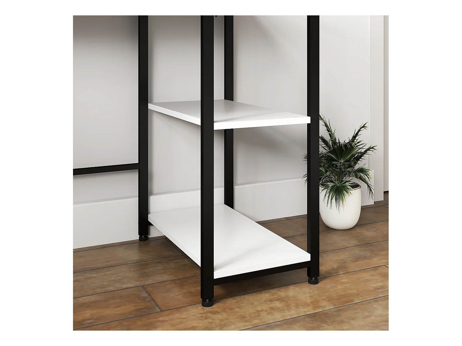 Scrivania con scaffale a 2 livelli e prese di ricarica bianco e nero