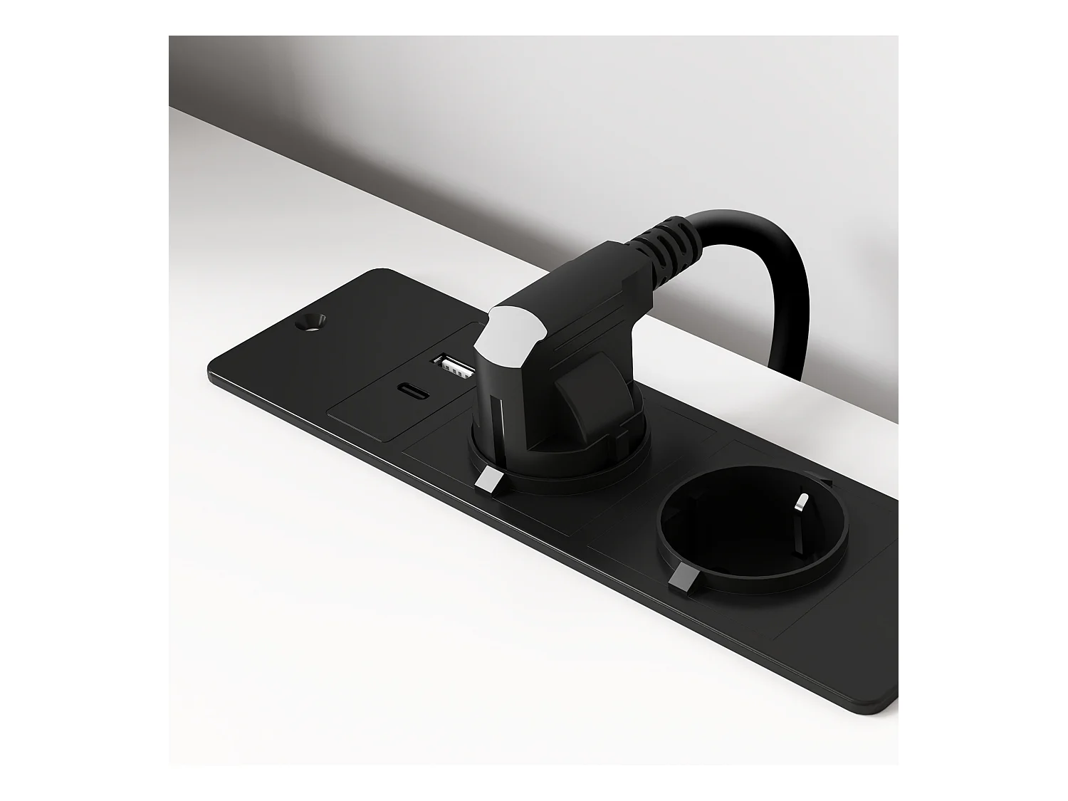 Scrivania con scaffale a 2 livelli e prese di ricarica bianco e nero