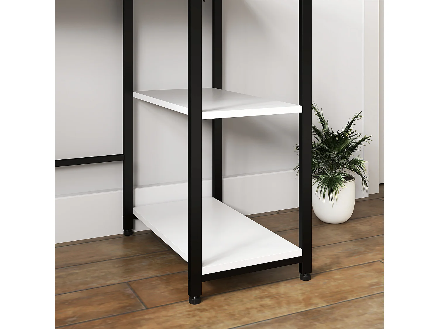 Scrivania con scaffale a 2 livelli e prese di ricarica bianco e nero