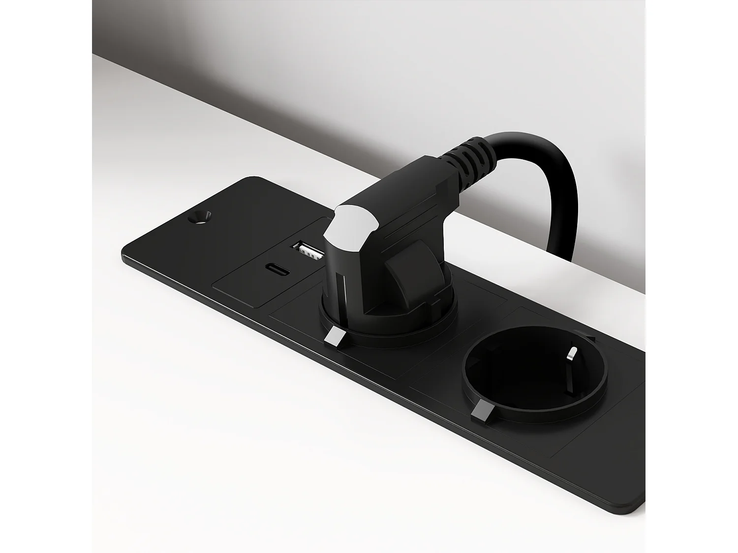 Scrivania con scaffale a 2 livelli e prese di ricarica bianco e nero