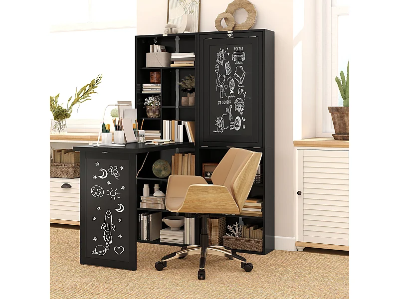 Scrivania pieghevole moderna con libreria e lavagna nero