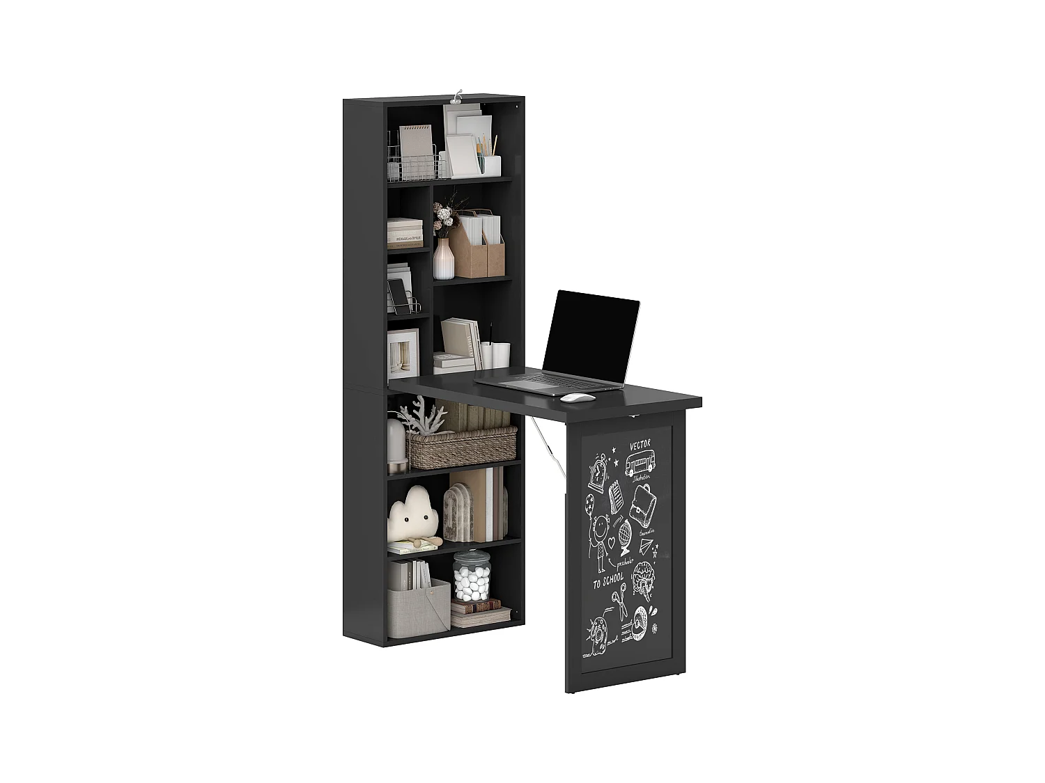 Scrivania pieghevole moderna con libreria e lavagna nero