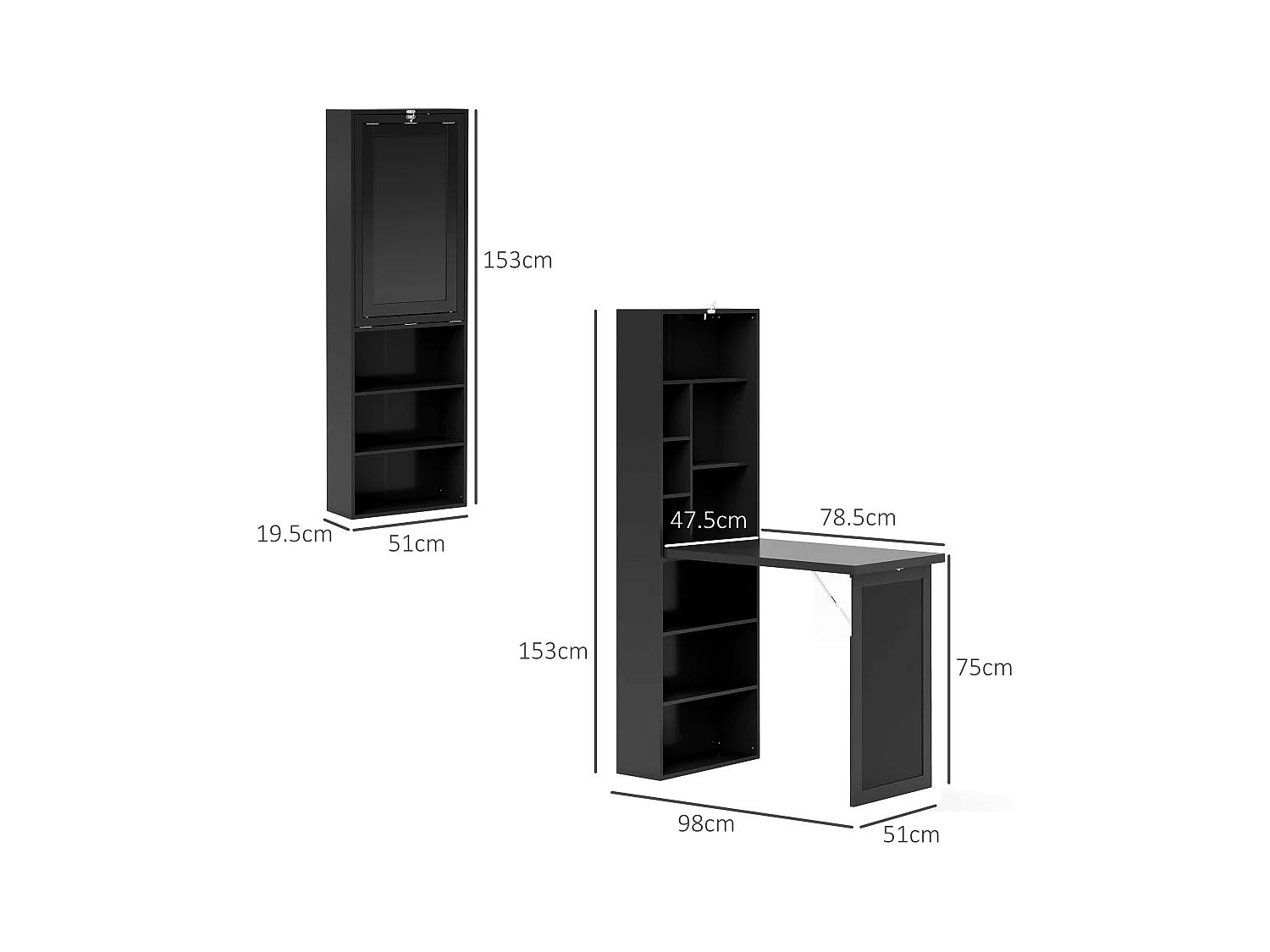 Scrivania pieghevole moderna con libreria e lavagna nero