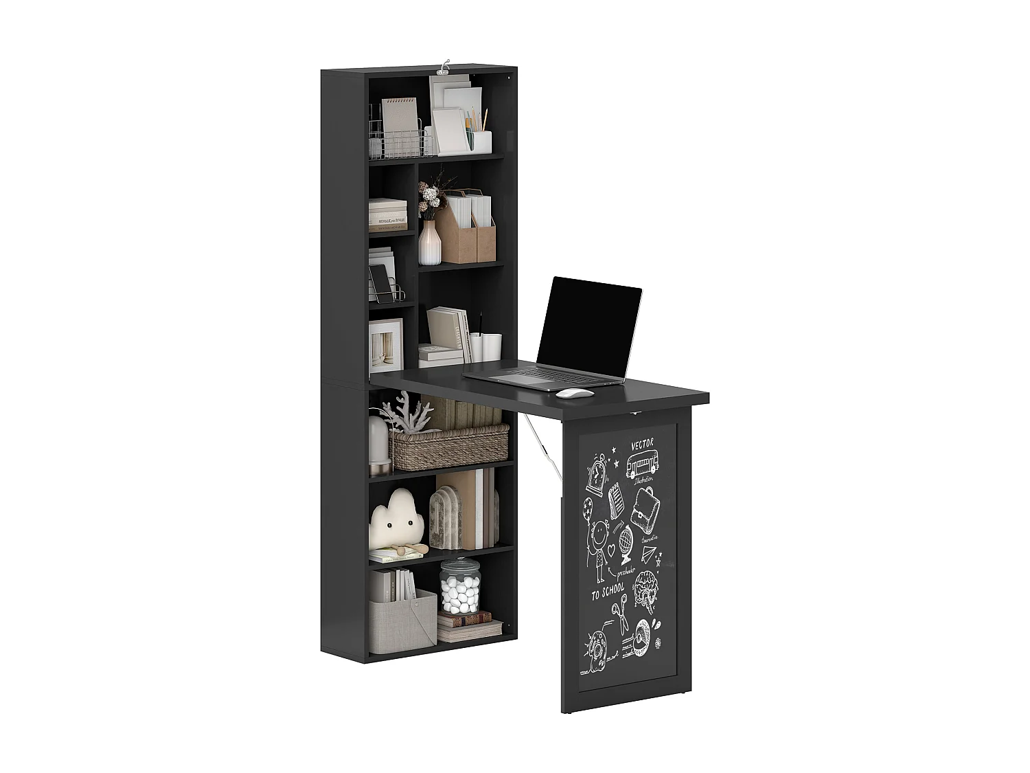 Scrivania pieghevole moderna con libreria e lavagna nero