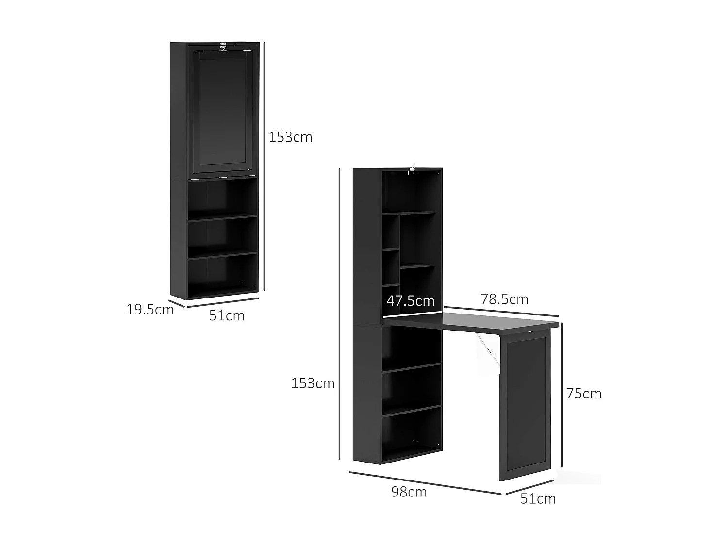 Scrivania pieghevole moderna con libreria e lavagna nero