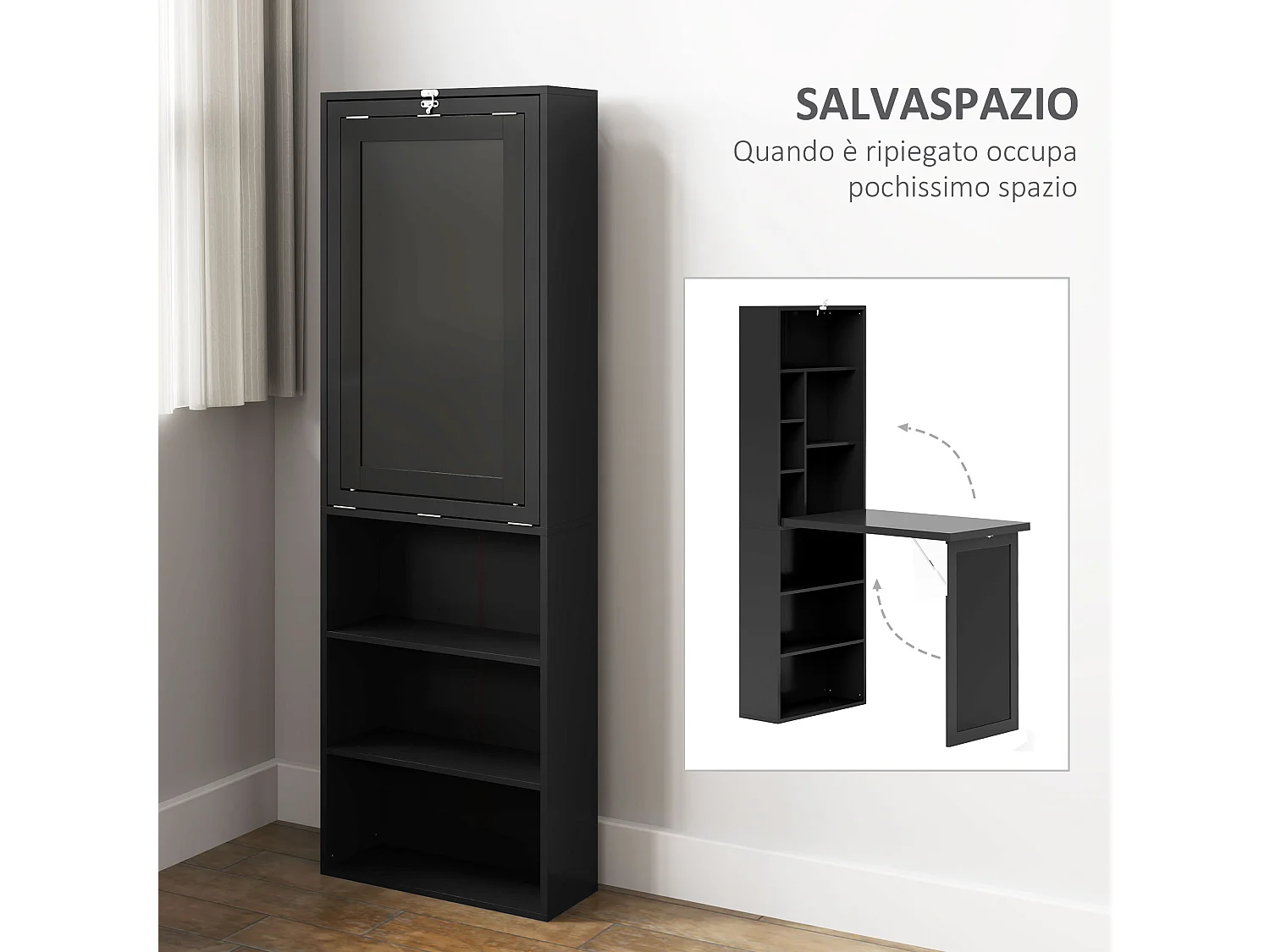 Scrivania pieghevole moderna con libreria e lavagna nero