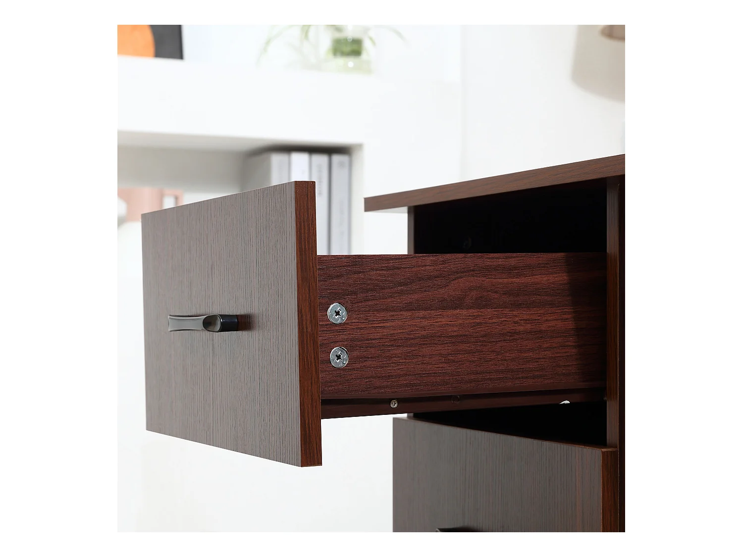 Scrivania per camera e ufficio 3 cassetti 3 ripiani reversibili