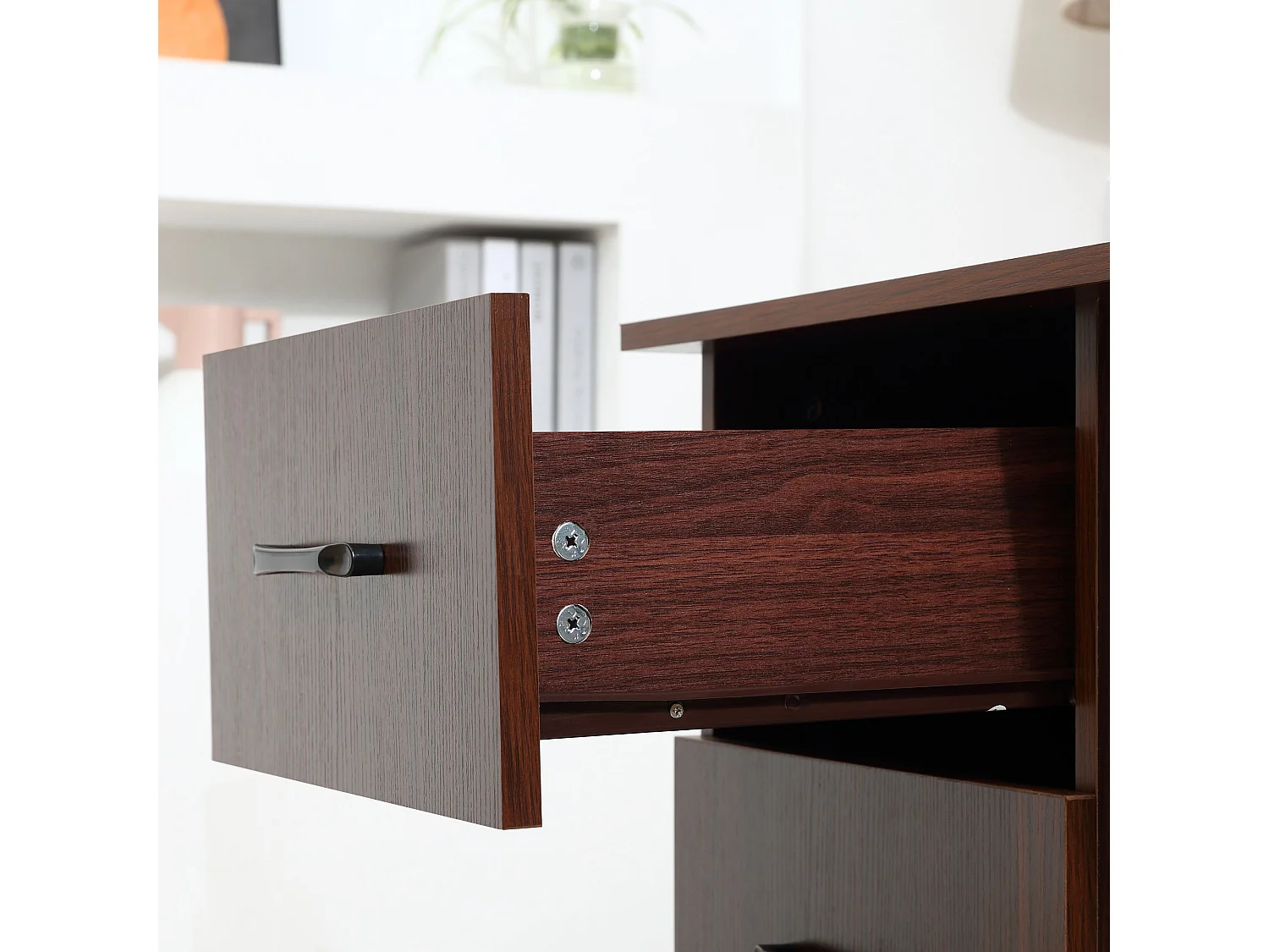 Scrivania per camera e ufficio 3 cassetti 3 ripiani reversibili