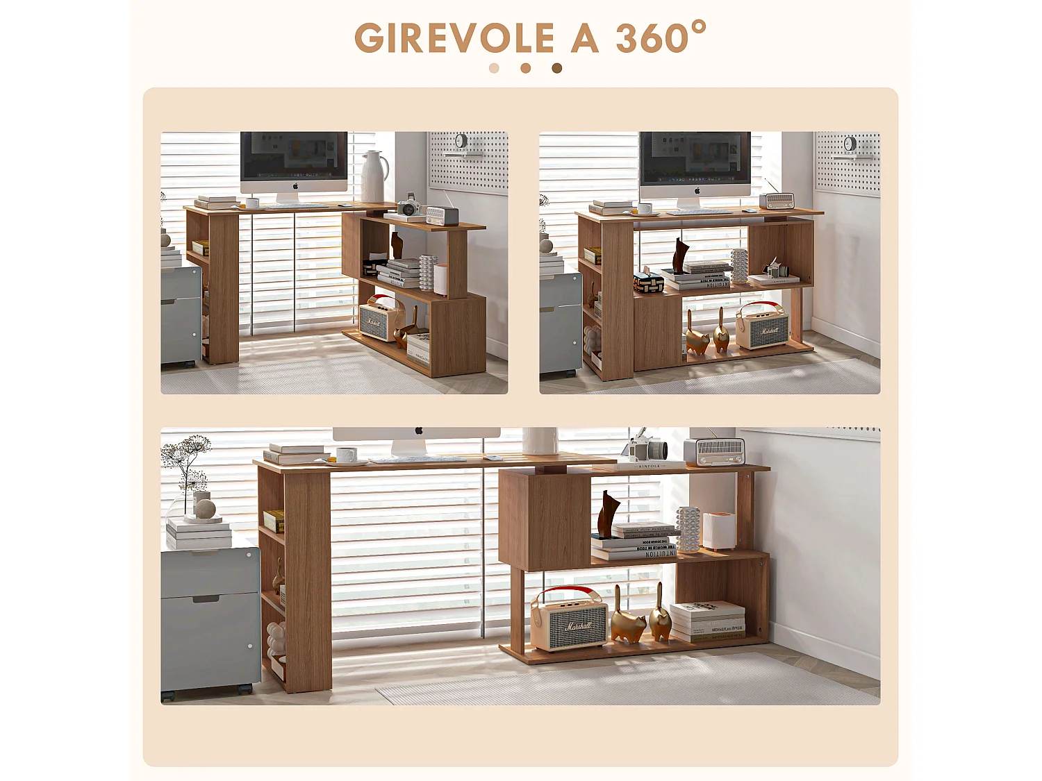 Scrivania Angolare per PC Girevole con 5 Ripiani in Truciolato