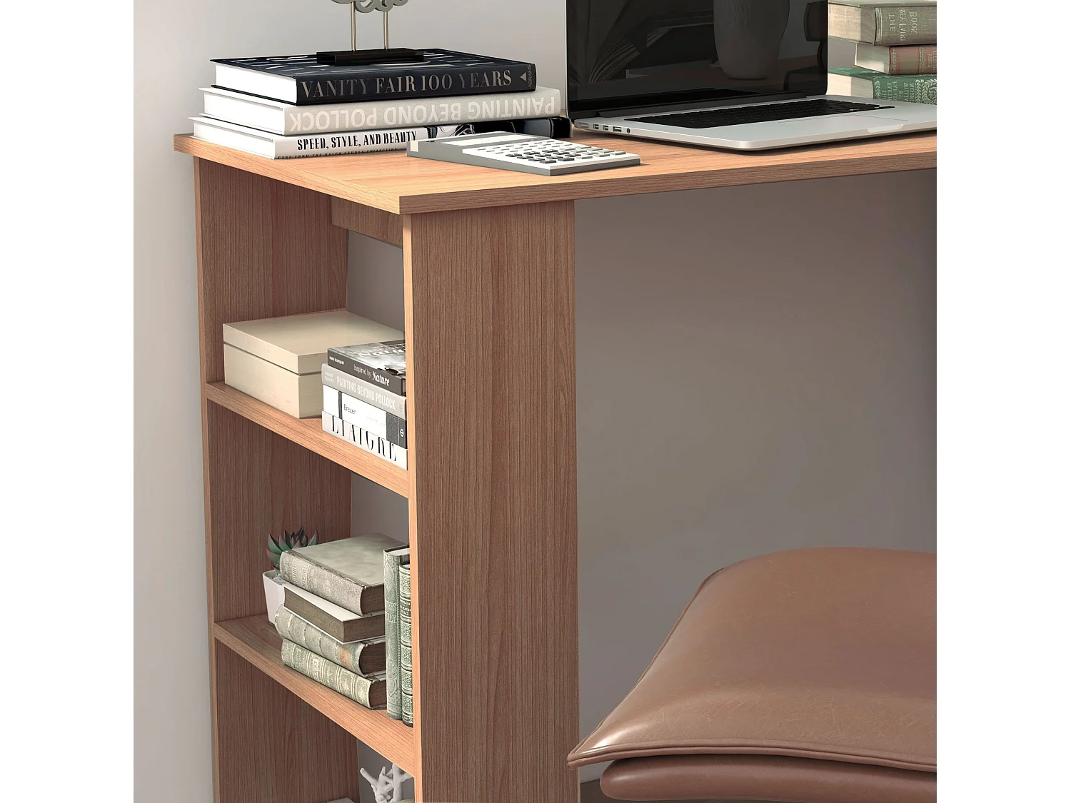 Scrivania Angolare per PC Girevole con 5 Ripiani in Truciolato