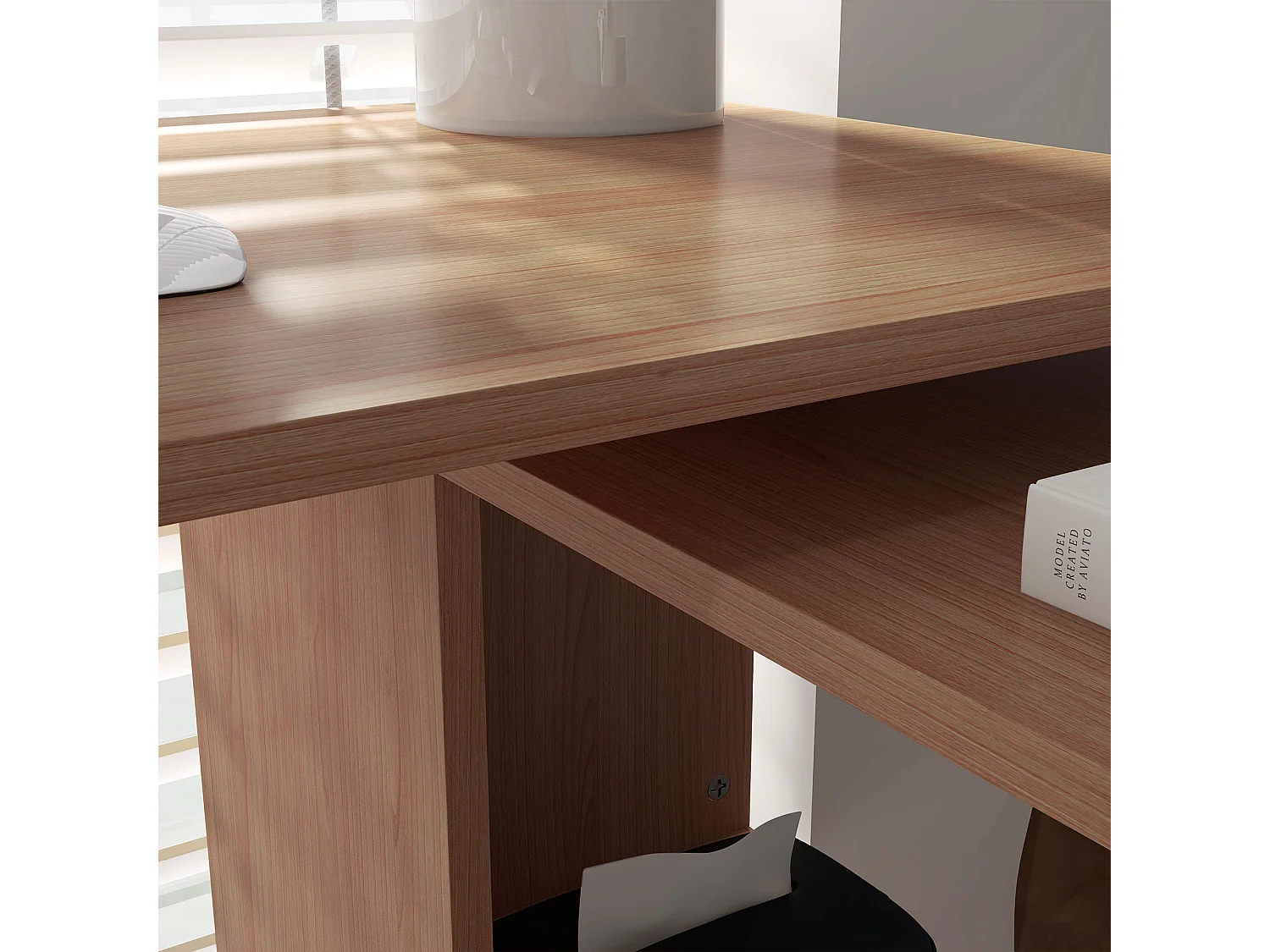 Scrivania Angolare per PC Girevole con 5 Ripiani in Truciolato