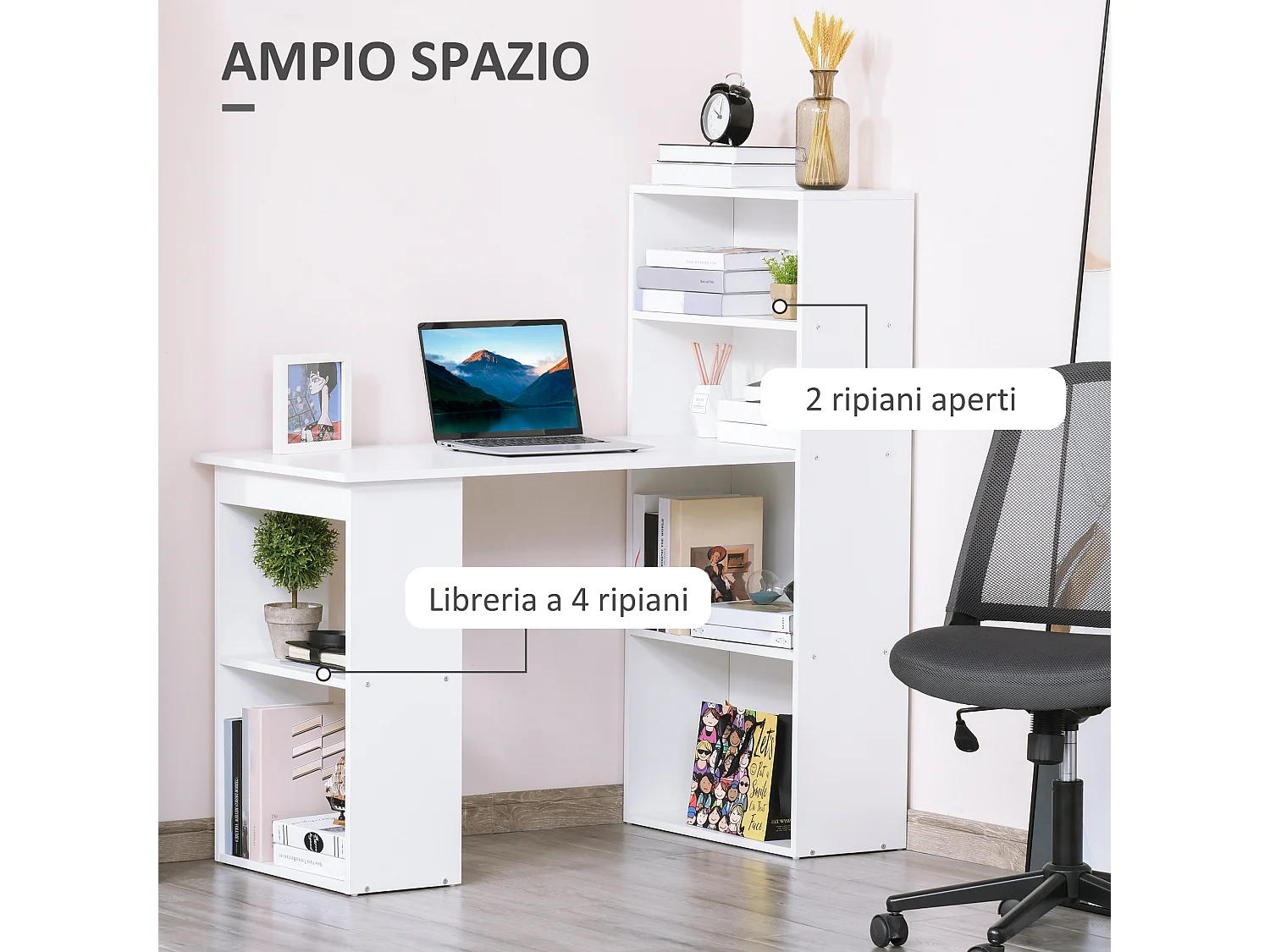 Scrivania Computer con Libreria Salvaspazio per Ufficio e Studio