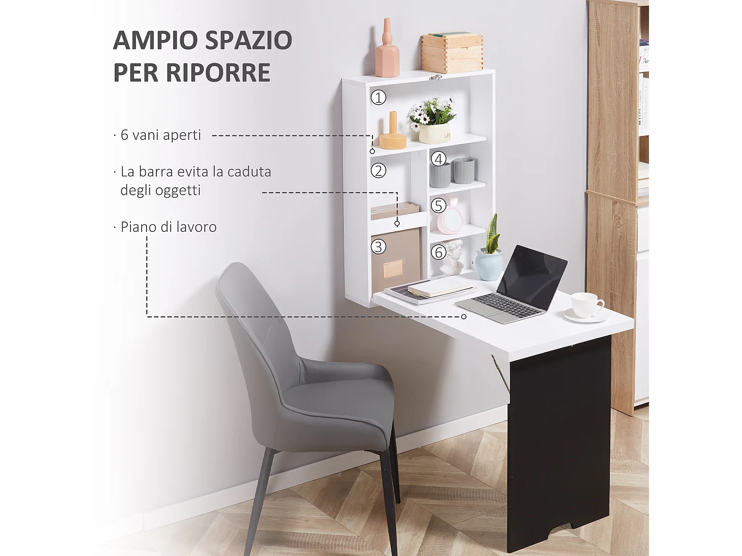 Tavolo pieghevole da parete mdf bianco