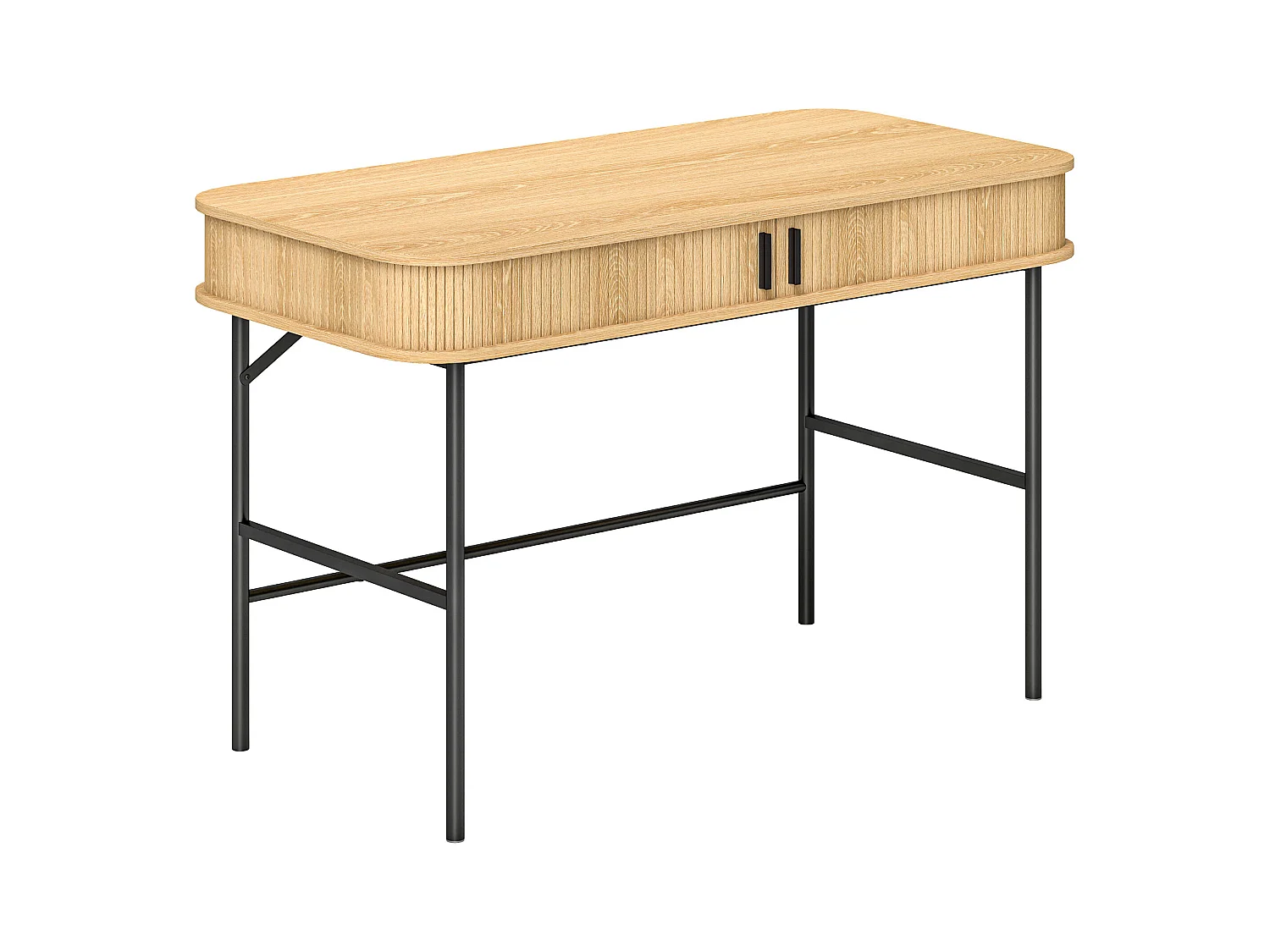 Scrivania per camera e ufficio con ante scanalate in legno e acciaio