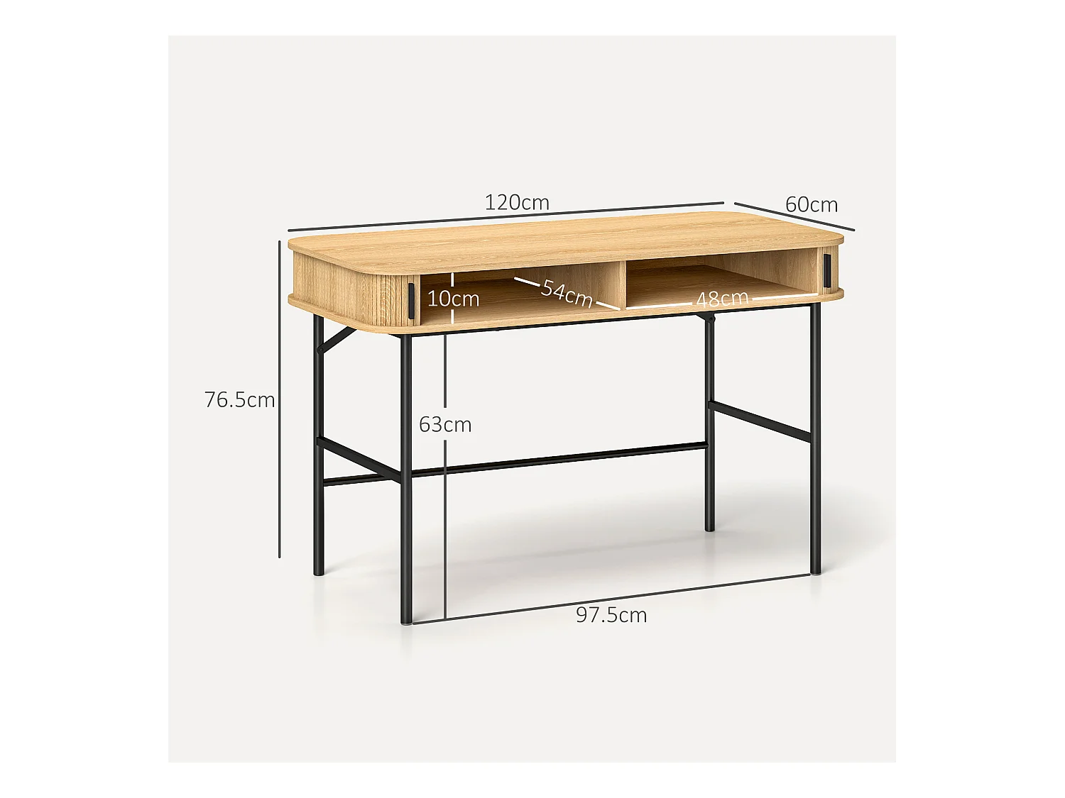 Scrivania per camera e ufficio con ante scanalate in legno e acciaio