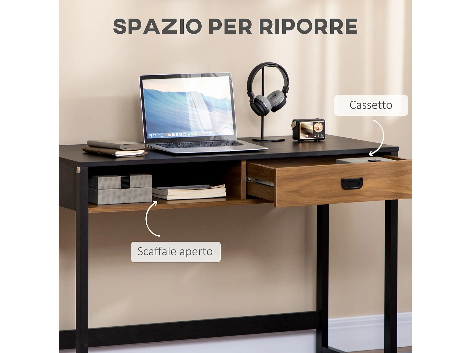 Scrivania per ufficio e casa con cassetto stile industriale