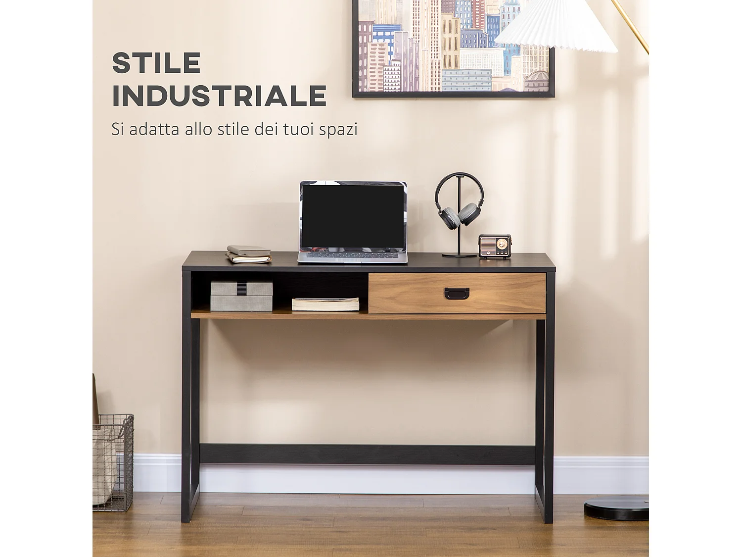 Scrivania per ufficio e casa con cassetto stile industriale