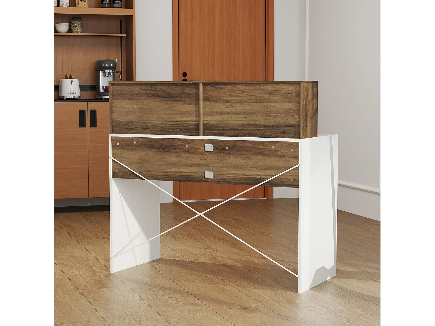 Scrivania pc con piano rialzato e 2 ripiani in truciolato multicolore