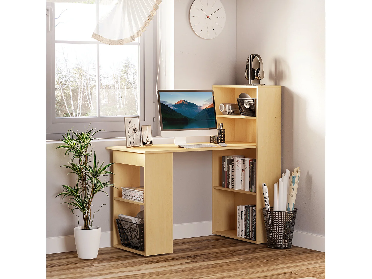 Scrivania Computer con Libreria Salvaspazio Porta PC