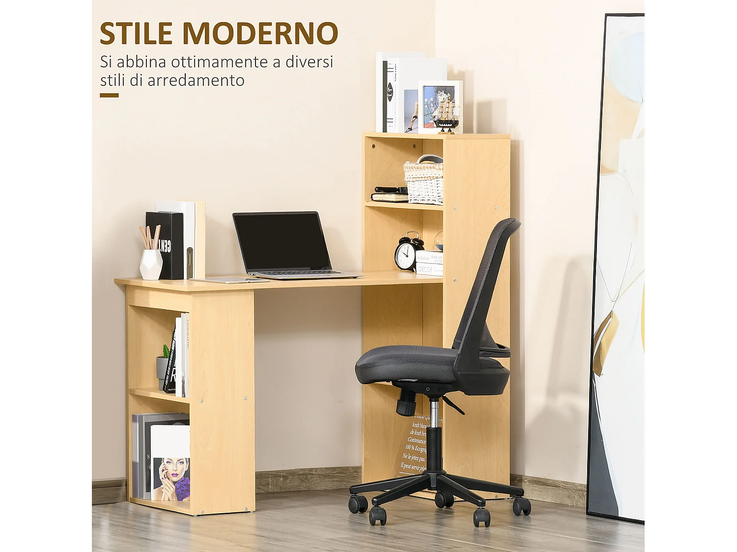 Scrivania Computer con Libreria Salvaspazio Porta PC