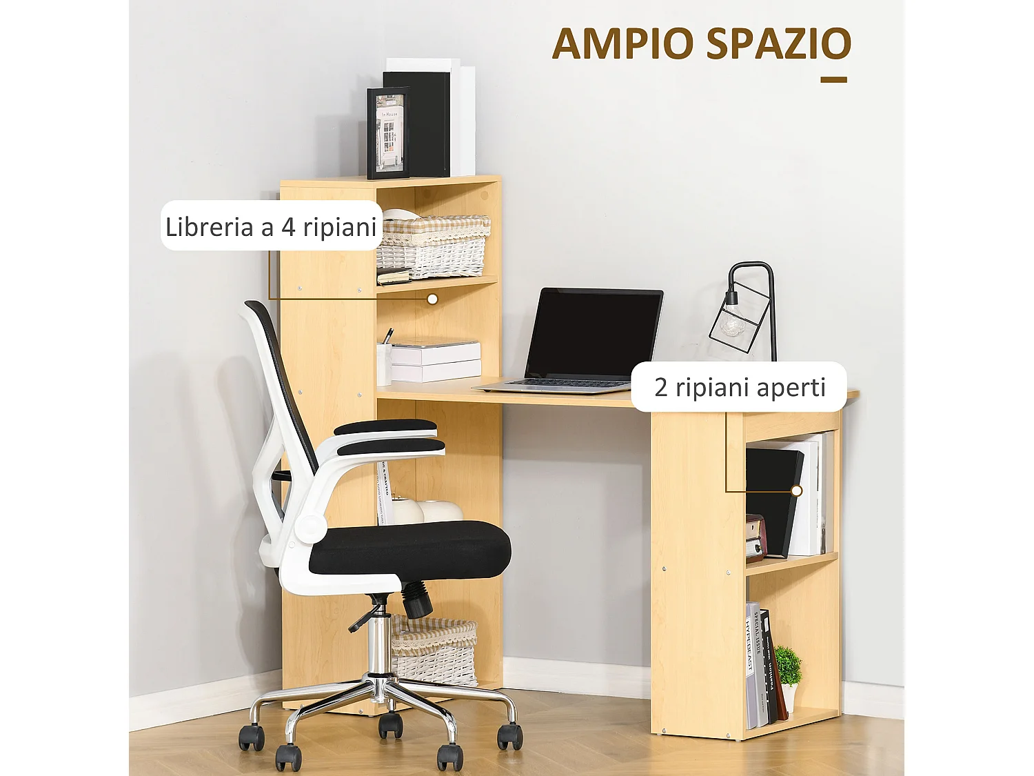 Scrivania Computer con Libreria Salvaspazio Porta PC