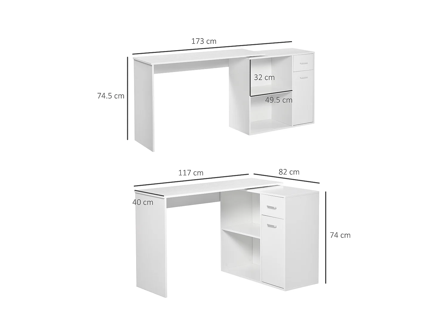 Scrivania angolare con libreria scaffale in legno bianco