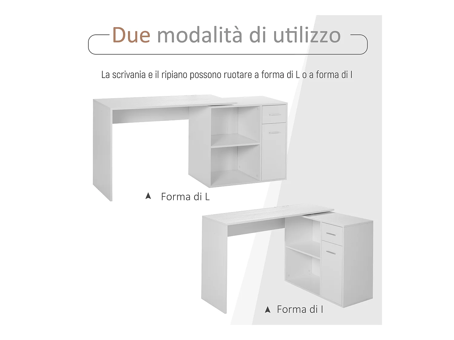 Scrivania angolare con libreria scaffale in legno bianco