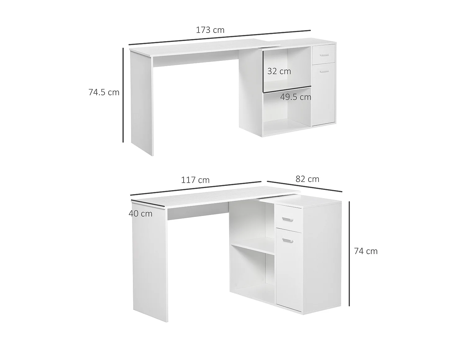 Scrivania angolare con libreria scaffale in legno bianco