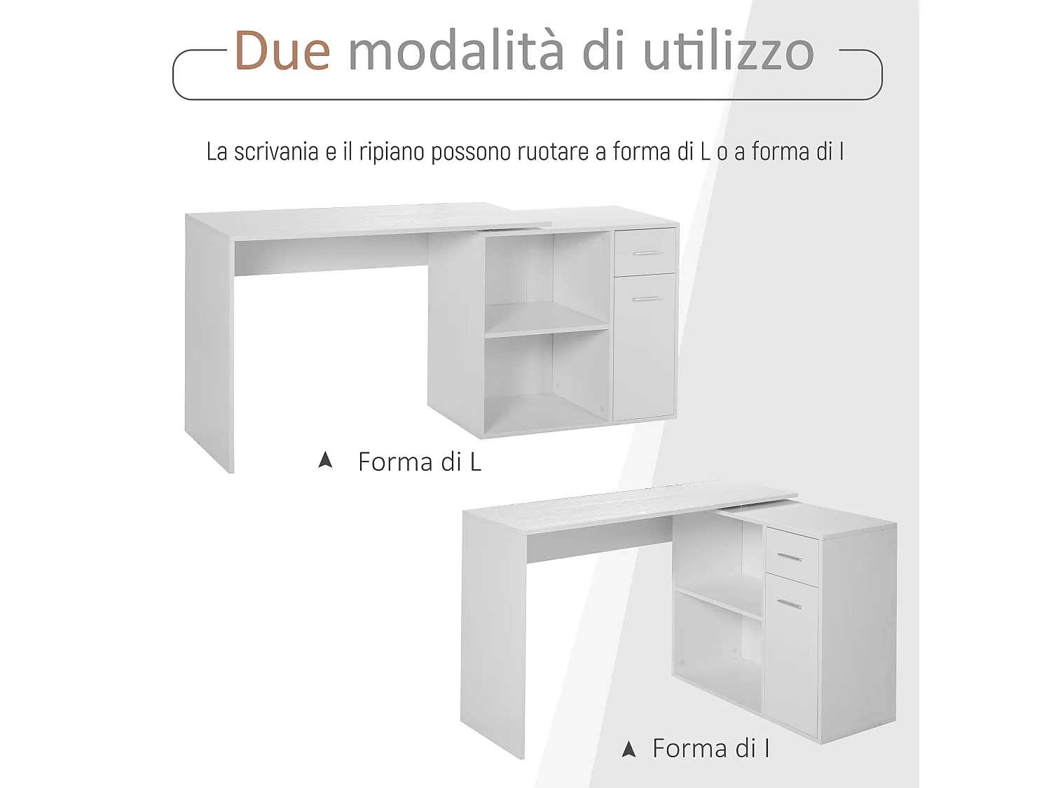 Scrivania angolare con libreria scaffale in legno bianco