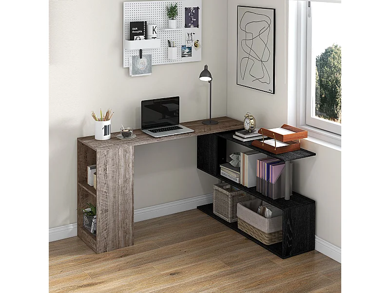 Scrivania angolare salvaspazio con ripiano a s in legno grigio