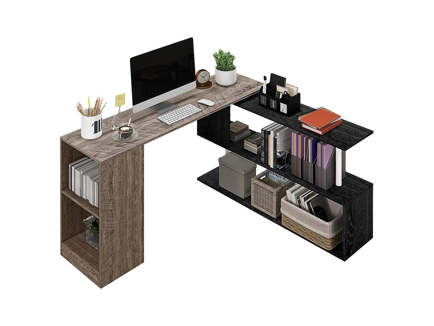 Scrivania angolare salvaspazio con ripiano a s in legno grigio