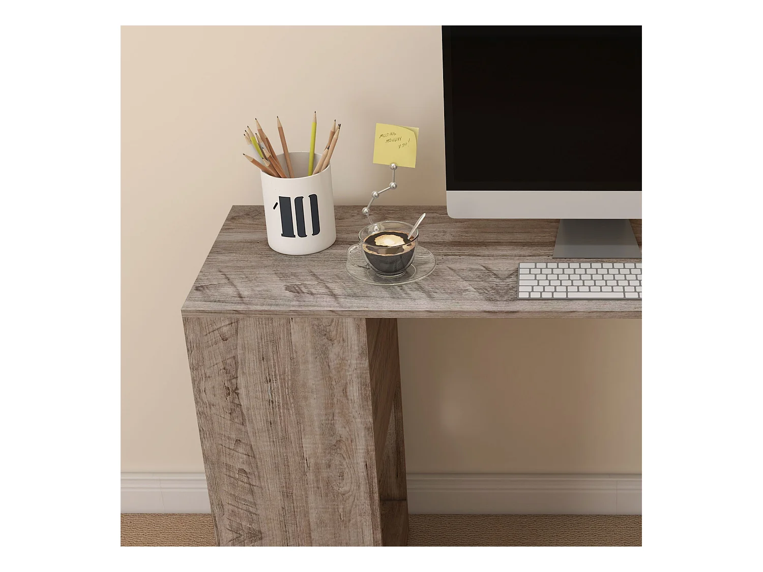 Scrivania angolare salvaspazio con ripiano a s in legno grigio